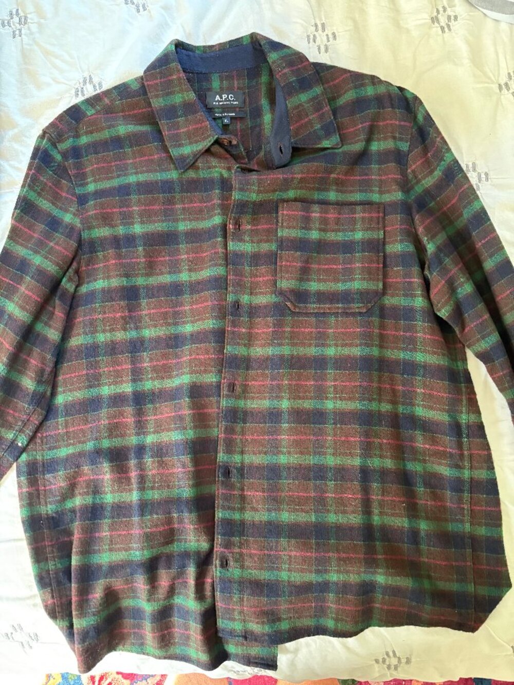 APC XL Multi Plaid Wool Button Down